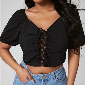 Lace Up Puff Sleeve Crop Top NWOT